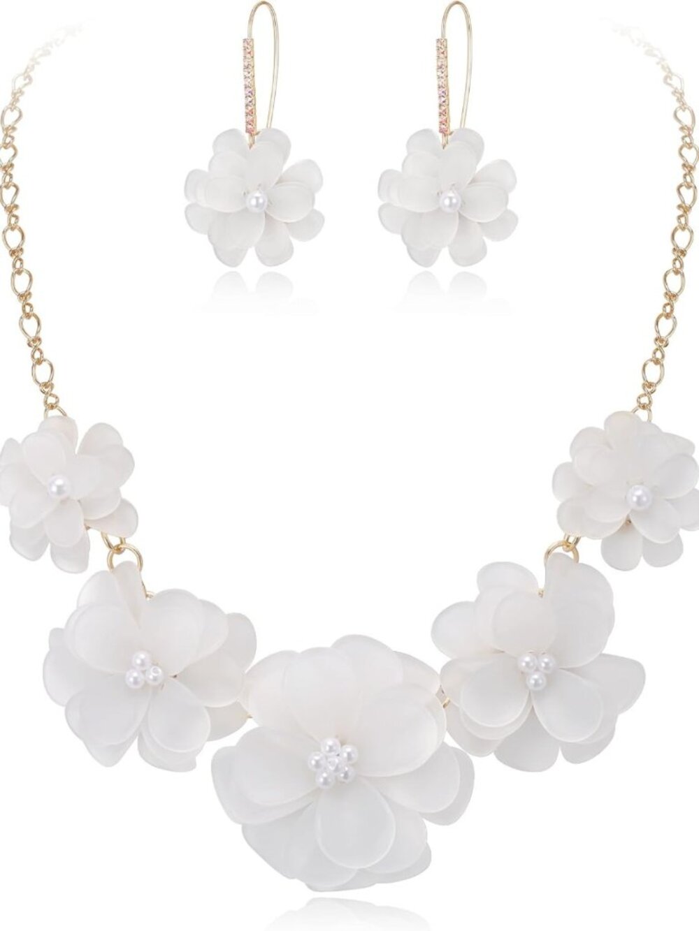 Boho Floral Statement Necklace Set with Earrings - Summer Beach Jewelry for